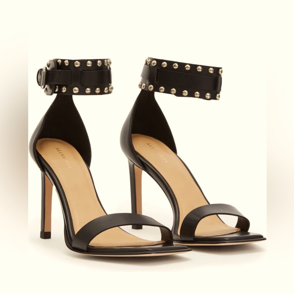 ALL SAINTS Alma Black Stud Ankle Strap Sandal
